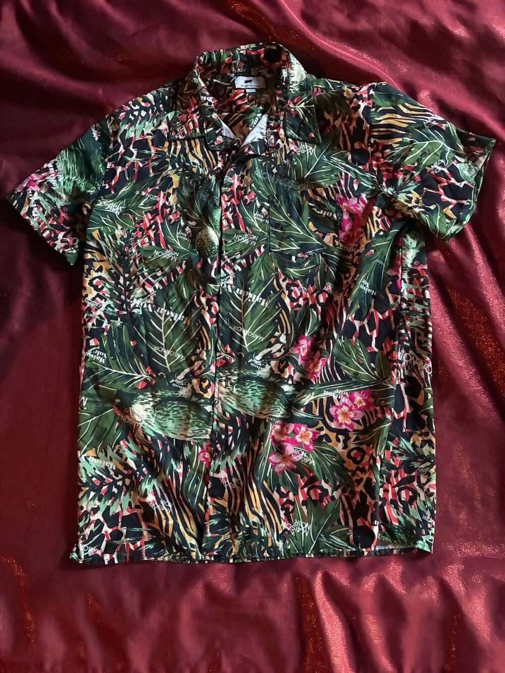 Maison Noir Shirt Mens XL Tropical Floral Animal Print Button Short Sleeve